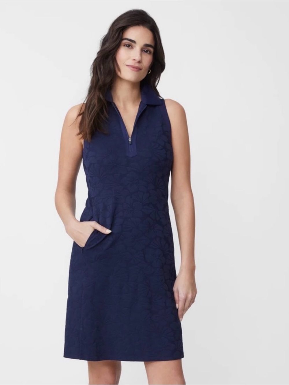 J. Mclaughlin Daffy Dress in Beach Blossom Jacquard Navy